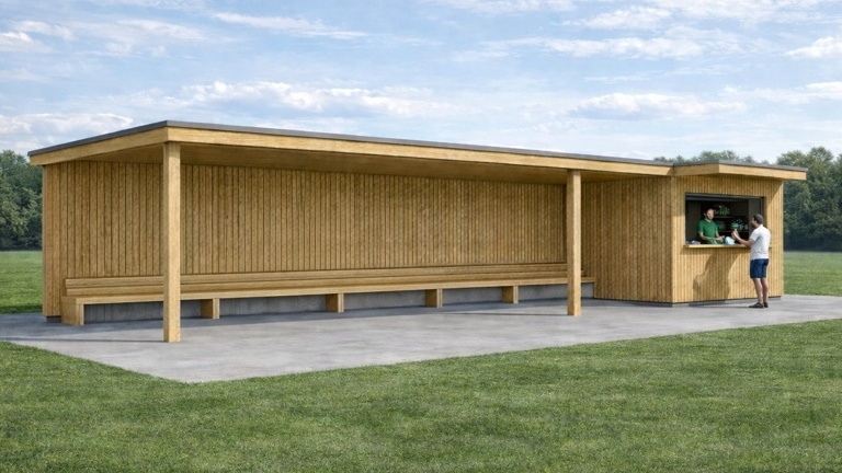 Technikhütte mit Unterstand